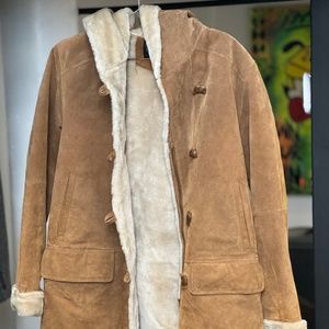 Leather Faux Fur Hooded Duffle Coat